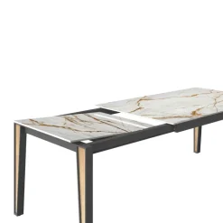 London Table en Dekton extensible avec pieds en métal et bois