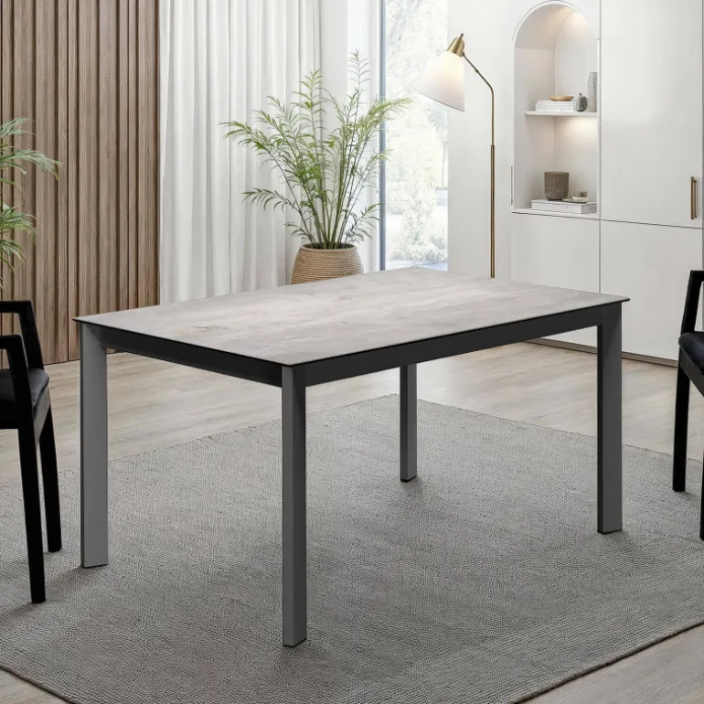 Lotus Table contemporaine en céramique avec pieds en métal