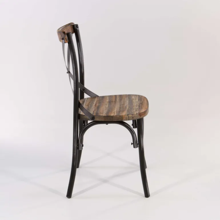 MadieChaise bistrot vintage en bois et métal noir patiné