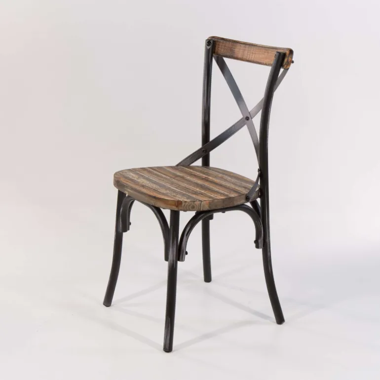 MadieChaise bistrot vintage en bois et métal noir patiné