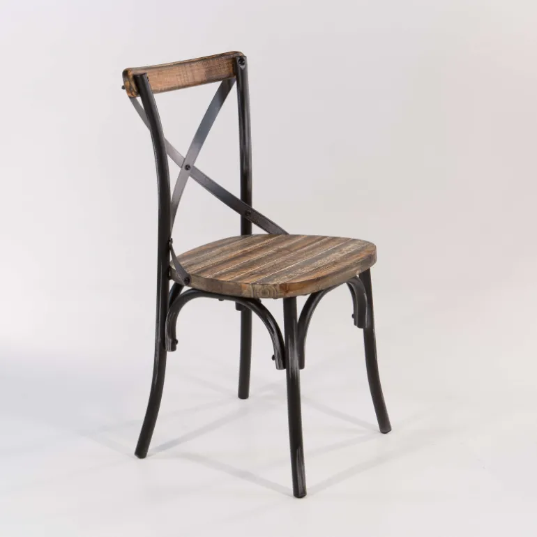 MadieChaise bistrot vintage en bois et métal noir patiné