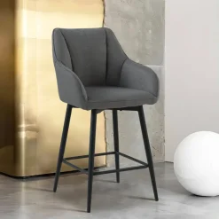 MartinTabouret snack pivotant avec accoudoirs en tissu recyclé et pieds en métal