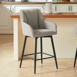 MartinTabouret snack pivotant avec accoudoirs en tissu recyclé et pieds en métal