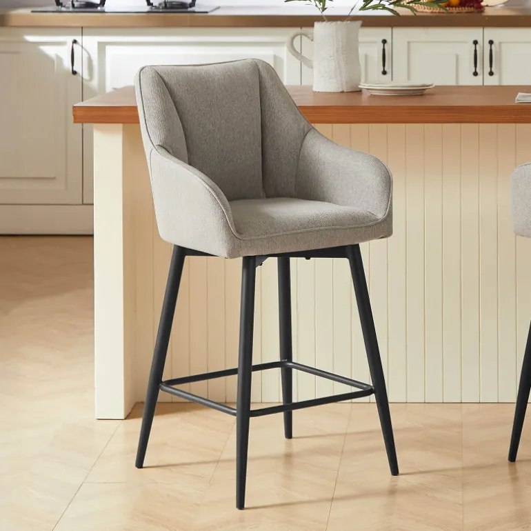 MartinTabouret snack pivotant avec accoudoirs en tissu recyclé et pieds en métal