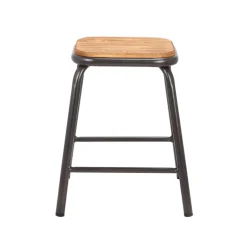 MatisTabouret bas industriel en métal assise bois