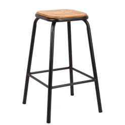 MaxTabouret snack industriel sans dossier en métal assise bois