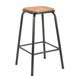 MaxTabouret snack industriel sans dossier en métal assise bois
