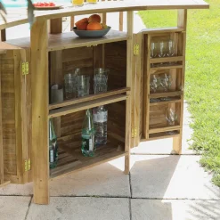 MenhirBar de jardin avec rangement pliable en teck massif