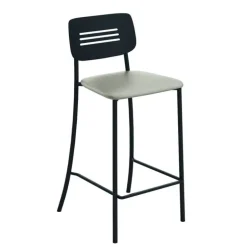 Miro Tabouret snack de cuisine en simili rembourré avec dossier strié en métal