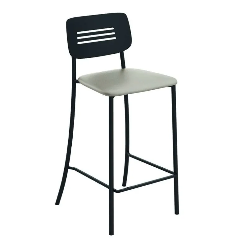Miro Tabouret snack de cuisine en simili rembourré avec dossier strié en métal