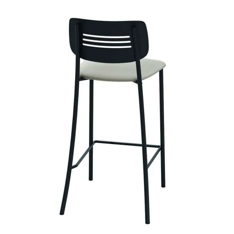 Miro Tabouret snack de cuisine en simili rembourré avec dossier strié en métal