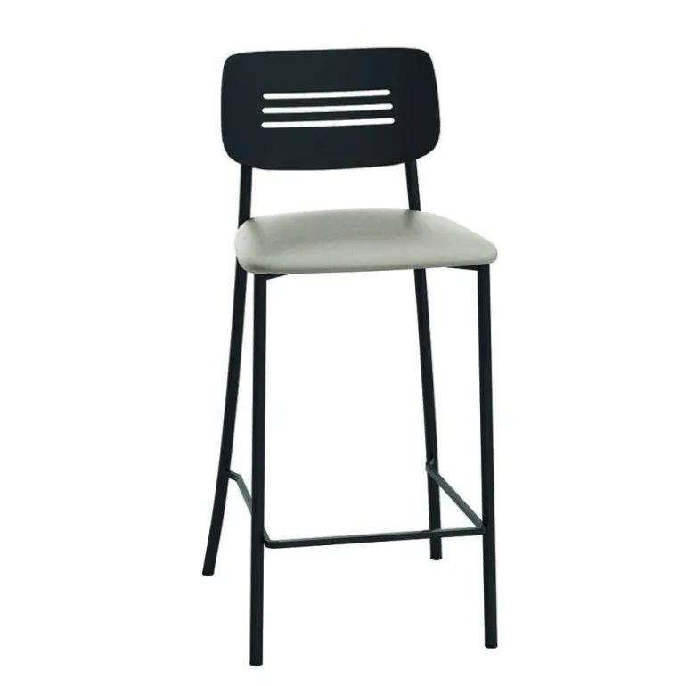 Miro Tabouret snack de cuisine en simili rembourré avec dossier strié en métal