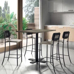 Miro Tabouret snack de cuisine en simili rembourré avec dossier strié en métal