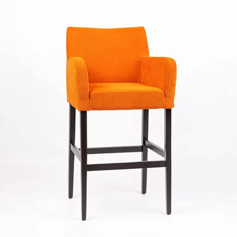 Moritz line Tabouret de bar en tissu avec accoudoirs dos matelassé et pieds en bois