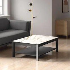 Multiplus Mini Table basse rectangulaire en Dekton avec double plateau