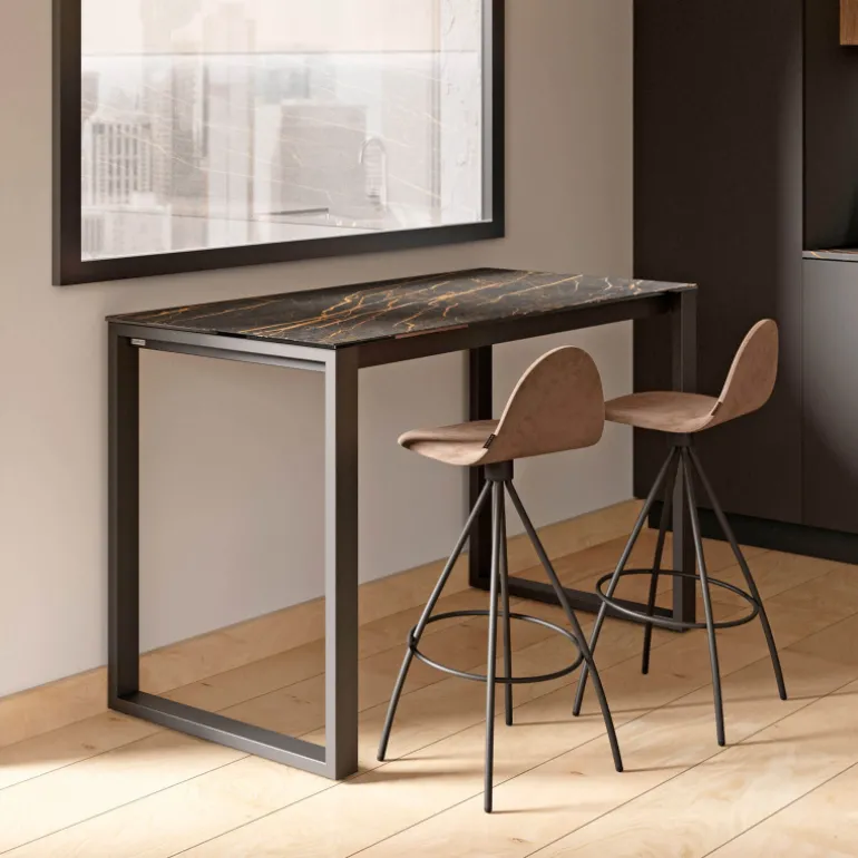 Neox Table snack en céramique avec pieds forme traineau en métal faible profondeur