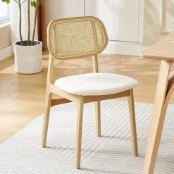 NinaChaise en bois avec dossier en cannage et assise tissu