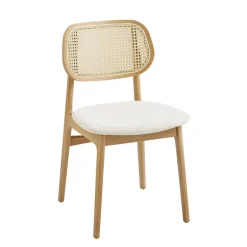 NinaChaise en bois avec dossier en cannage et assise tissu