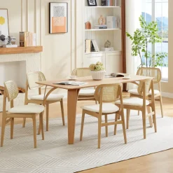 NinaChaise en bois avec dossier en cannage et assise tissu