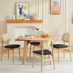 NinaChaise en bois avec dossier en cannage et assise tissu