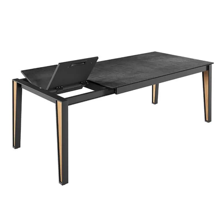 Okaso Table moderne extensible en céramique avec pieds bois et métal