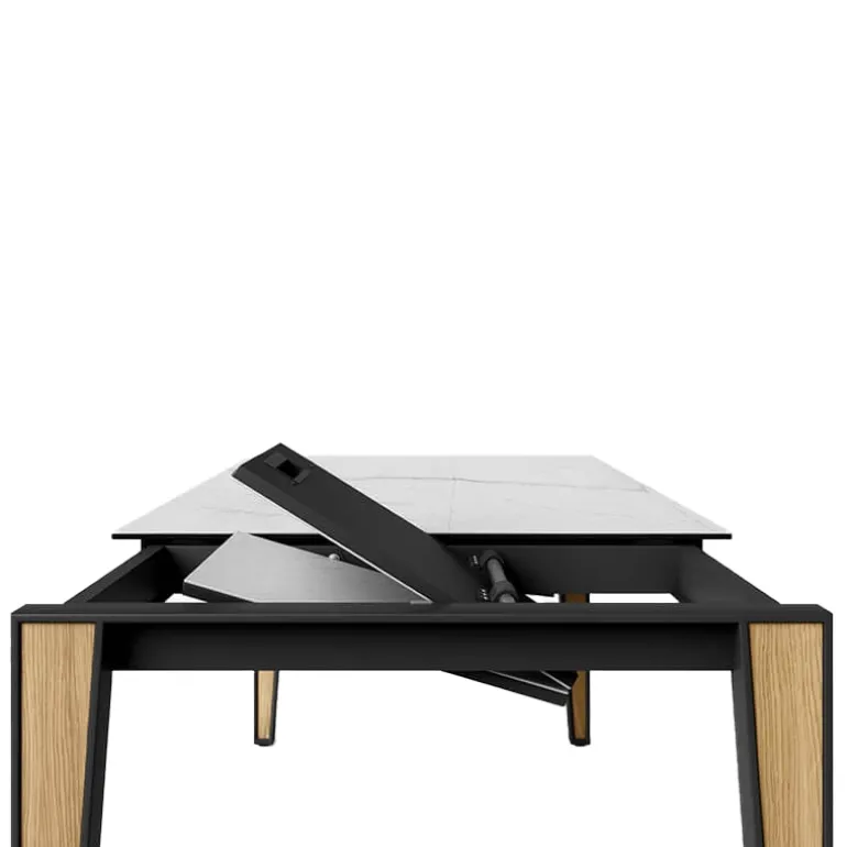 Okaso Table moderne extensible en céramique avec pieds bois et métal