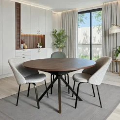 Onyx Table ronde moderne extensible en stratifié avec pied central design