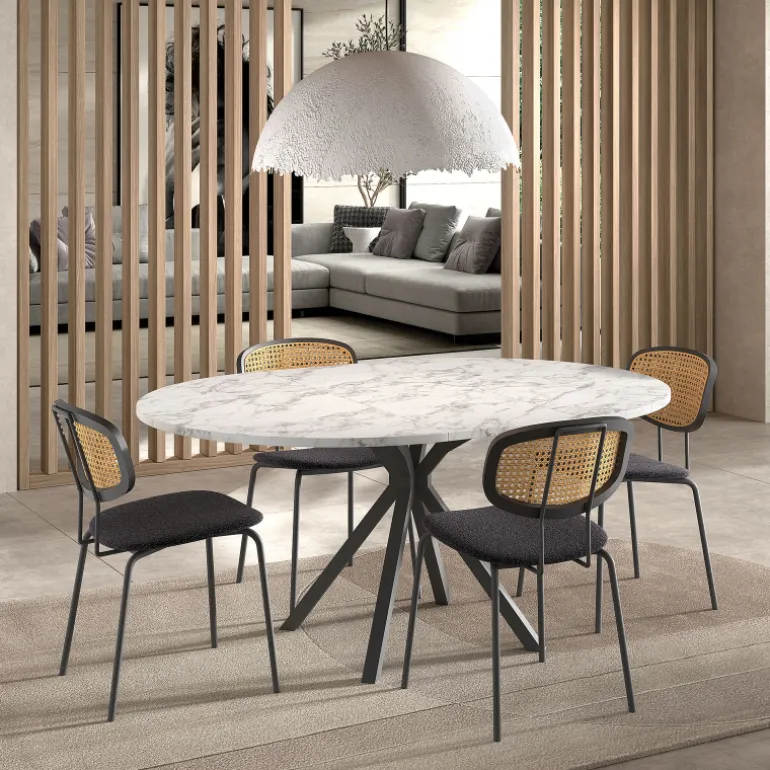 Onyx Table ronde moderne extensible en stratifié avec pied central design