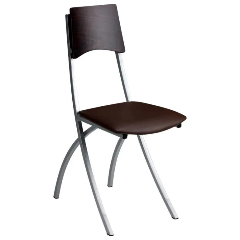 Ophélie Carrier® Chaise de cuisine en métal et synthétique dossier bois wengé