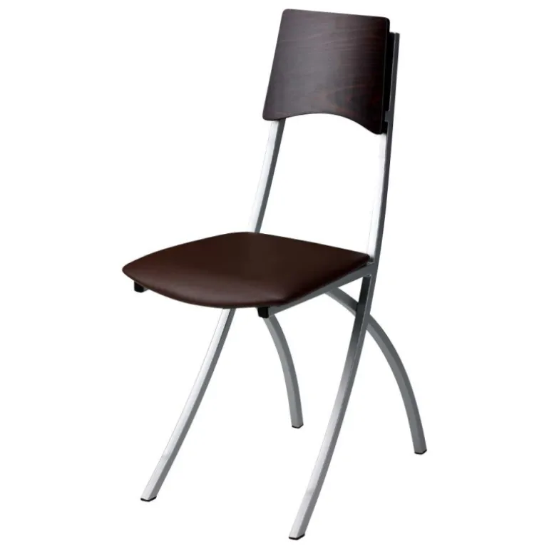 Ophélie Carrier® Chaise de cuisine en métal et synthétique dossier bois wengé