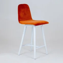 Pandora diamant Tabouret snack dos matelassé en tissu et pieds en bois