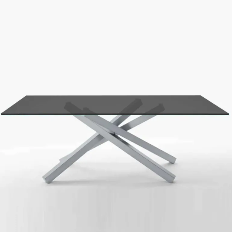 Péchino Midj® Table design en verre trempé et piétement mikado en métal