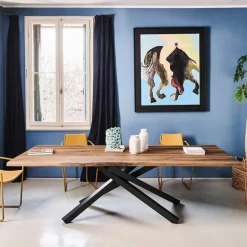 Pechino Midj® Table design en bois massif piétement mikado en métal