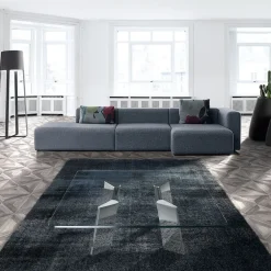 Play Table basse de salon en verre et en acier carrée de fabrication espagnole