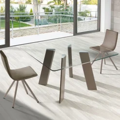 Play Table carrée de salle à manger design en verre avec pieds en acier