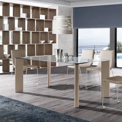 Play Table de repas rectangle en verre avec pieds en acier moderne