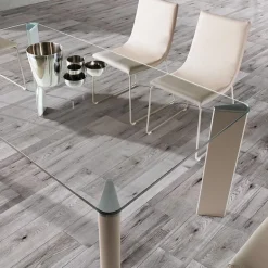 Play Table de repas rectangle en verre avec pieds en acier moderne