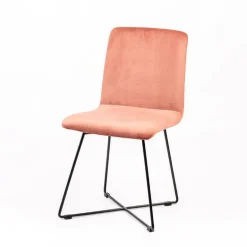 Plaza line Chaise design en tissu avec dos matelassé et pieds en métal croisés