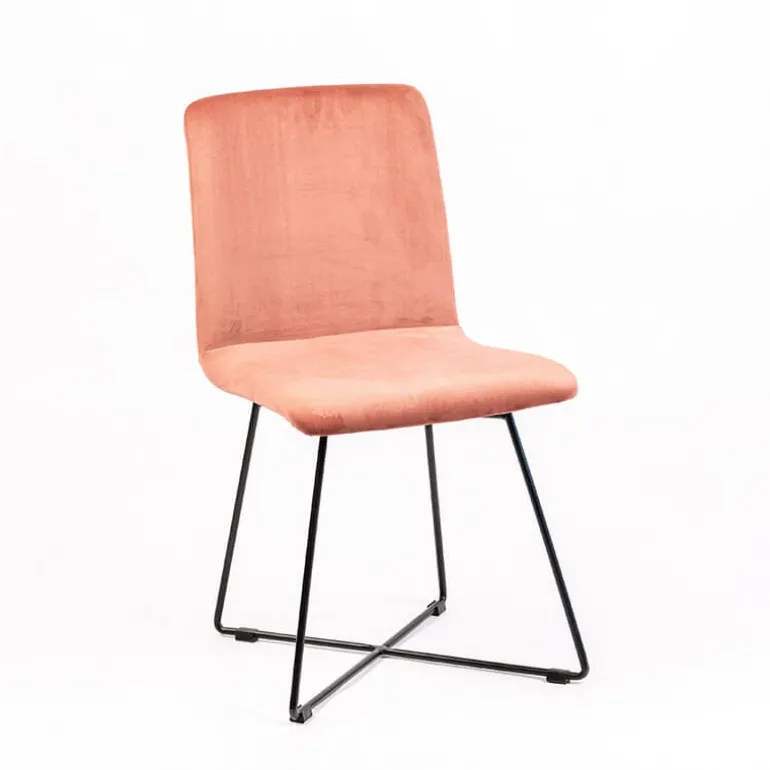 Plaza line Chaise design en tissu avec dos matelassé et pieds en métal croisés