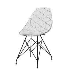 Prisma Chaise design coque transparente avec pieds eiffel en métal noir