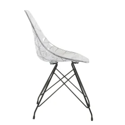 Prisma Chaise design coque transparente avec pieds eiffel en métal noir