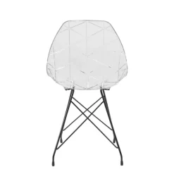 Prisma Chaise design coque transparente avec pieds eiffel en métal noir