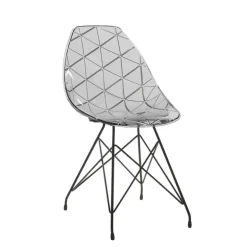 Prisma Chaise design coque transparente avec pieds eiffel en métal noir