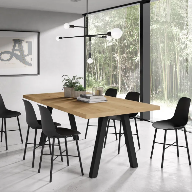 Queen Table de salle à manger rectangulaire moderne avec pieds en métal