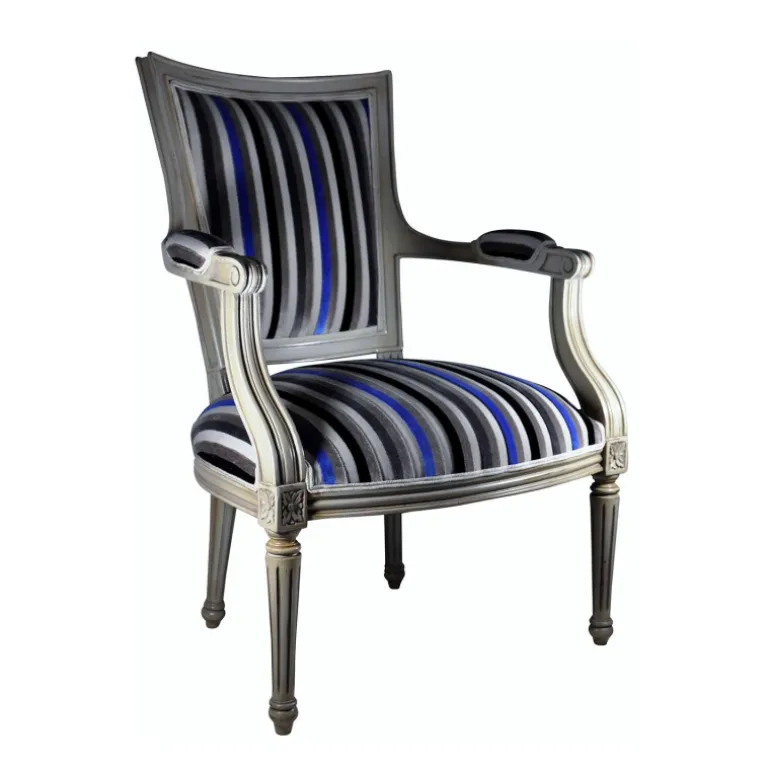 Quentin Fauteuil cabriolet Louis 16 fabrication française en tissu et bois massif