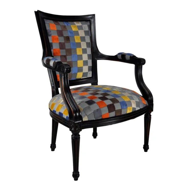 Quentin Fauteuil cabriolet Louis 16 fabrication française en tissu et bois massif