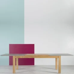 Repas Table française extensible en béton ciré et bois massif