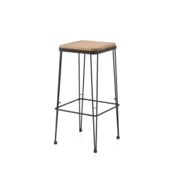 Riopar Tabouret haut assise bois pieds métal style industriel