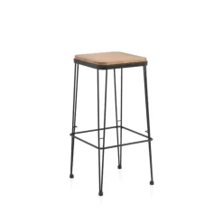 Riopar Tabouret haut assise bois pieds métal style industriel