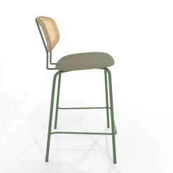 Ritmo Tabouret snack rétro avec dossier cannage rotin et assise en simili